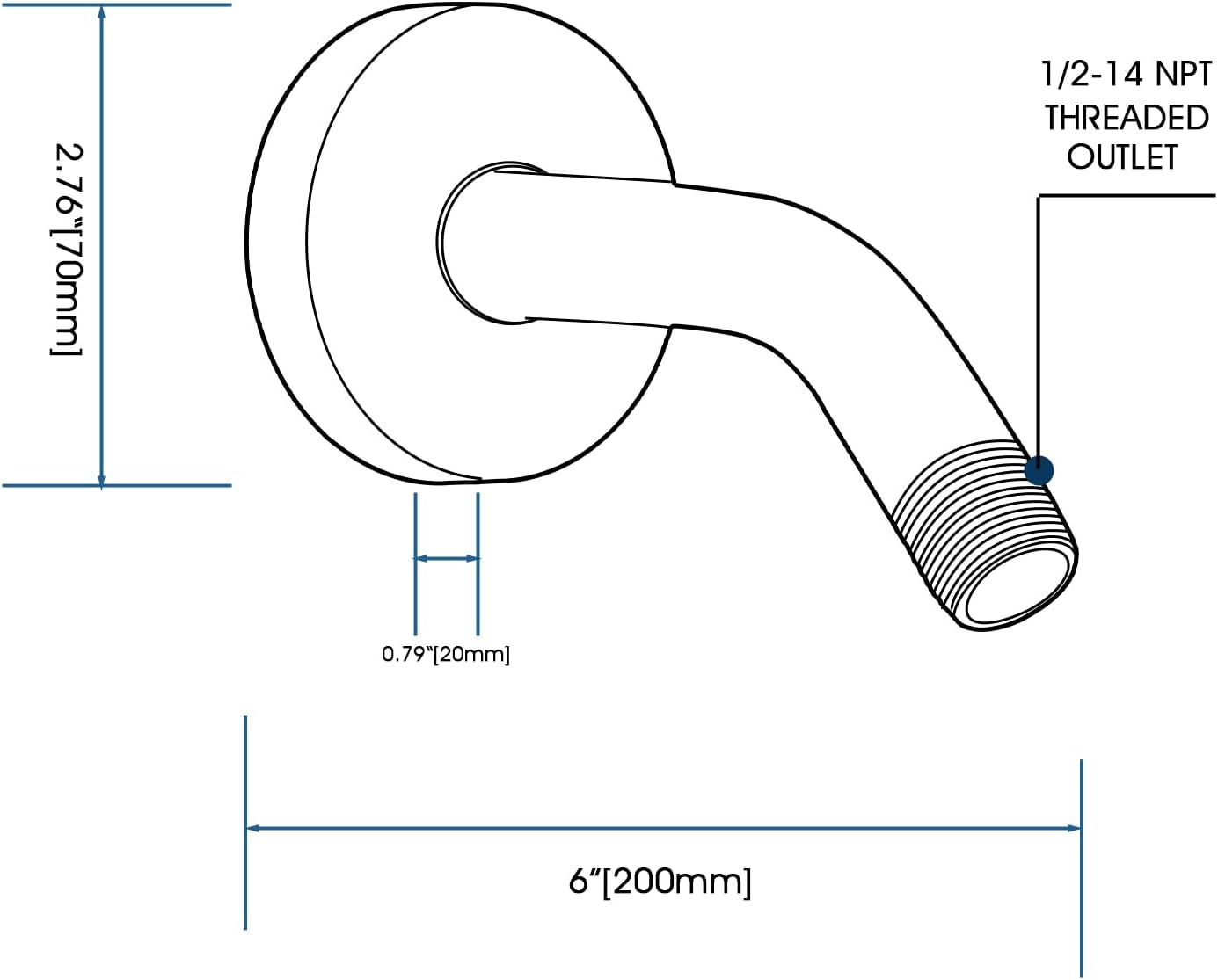 RAINREVIVE 6 Inch Chrome Shower Arm with Flange and Stabilizer Bracket