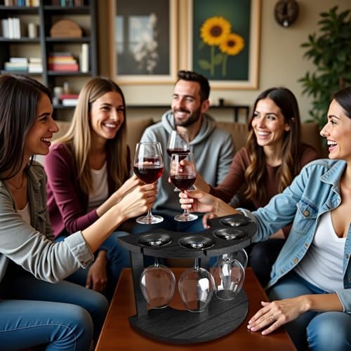 Lacinoeo Wood Wine Glass Rack for 4 Glasses Black 1