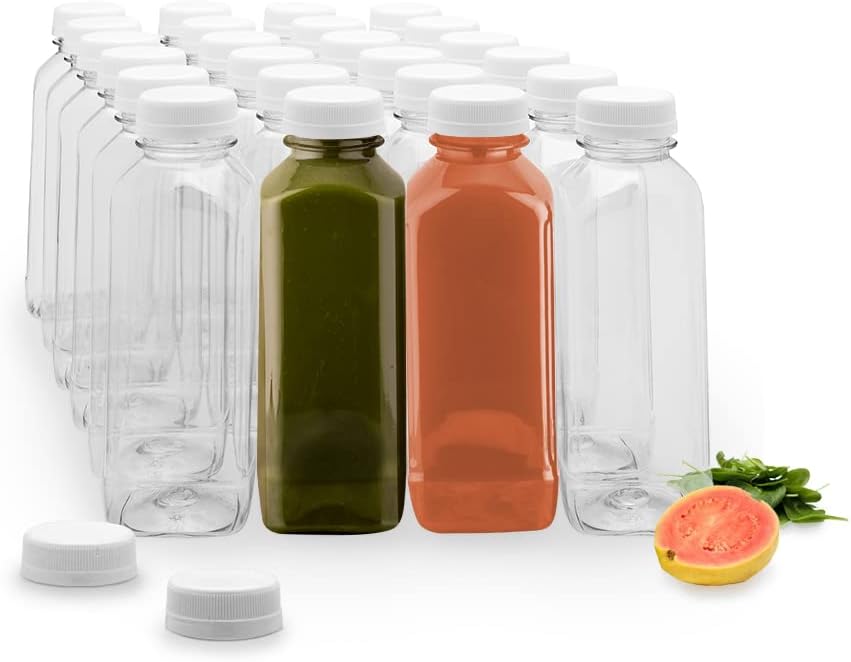 Restaurantware 16 oz Square Juice Bottles with Tamper Evident Cap - 100 Pack