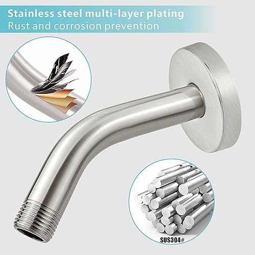 Nuodan 6 Inch Shower Arm with Flange Brushed Nickel