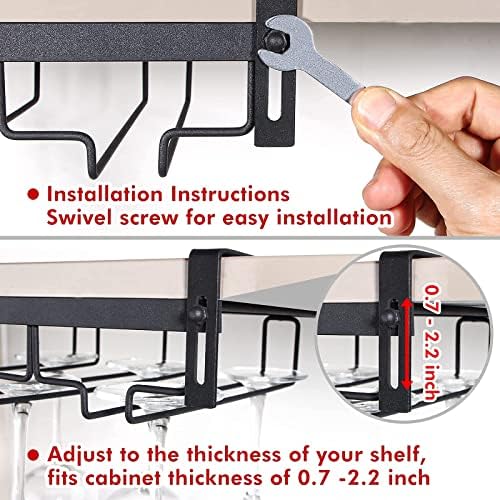 Kamehame Wine Glass Rack Under Cabinet 3 Rows Black