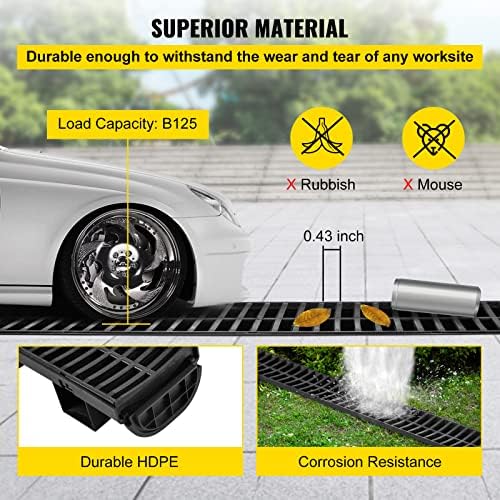 VEVOR Trench Drain System 57x31-Inch HDPE Black 5-Pack