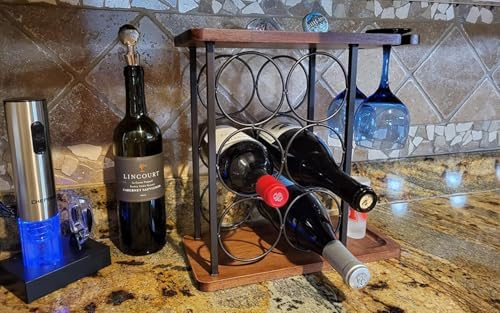 SASIDO Wooden Wine Rack with Tray and Glasses Holder