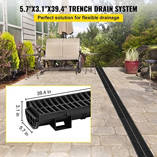 VEVOR Trench Drain System 57x31-Inch HDPE Black 5-Pack