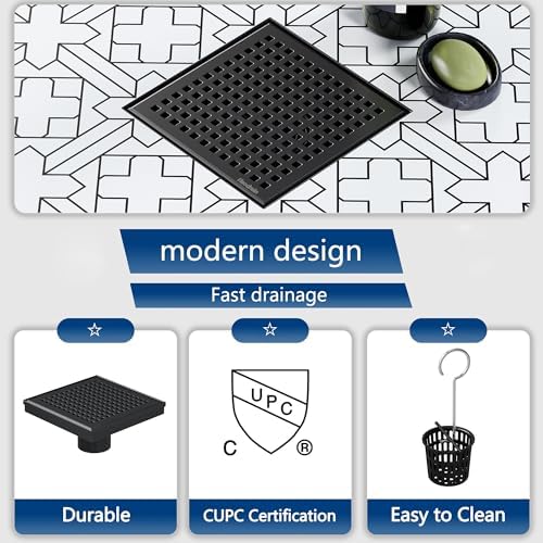 Neodrain 6 Square Shower Drain with Matte Black Hair Strainer