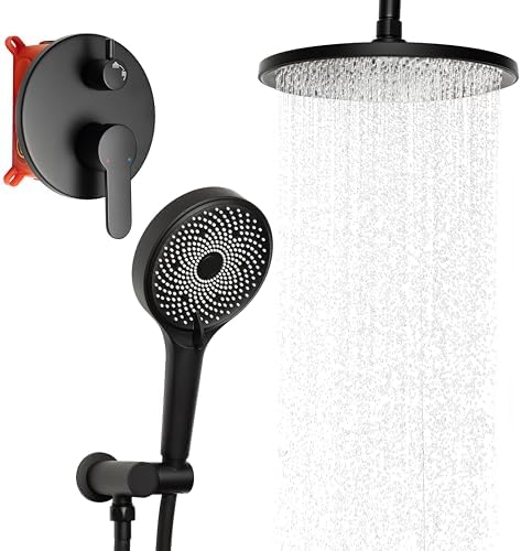 Rainfall Shower System with Handheld Hose and Trim - Matte Black