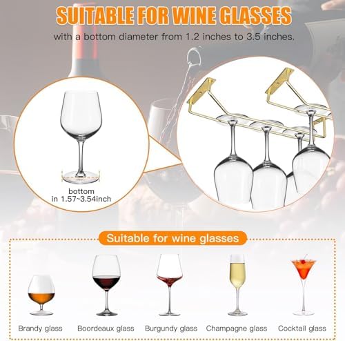 4PCS 106 Inch Wine Glass Rack Gold Under Cabinet Holder