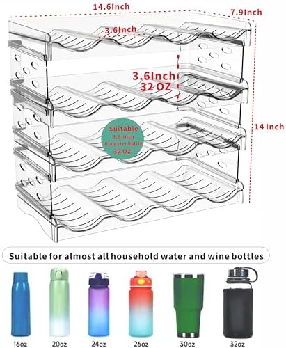 Yieach Clear Stackable Water Bottle Organizer 4 Pack