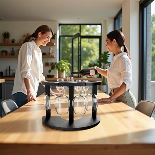 Lacinoeo Wood Wine Glass Rack for 4 Glasses Black 1