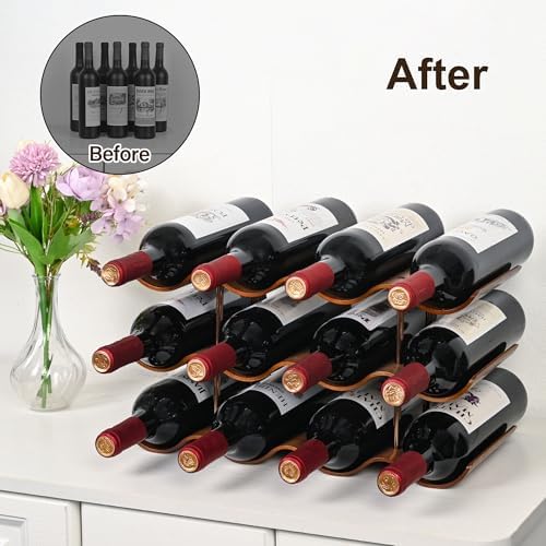 TRUDING 12-Bottle Wavy Walnut Wine Rack
