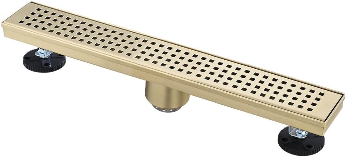 Effective Linear Shower Drain with Removable Grate Brushed Gold Finish