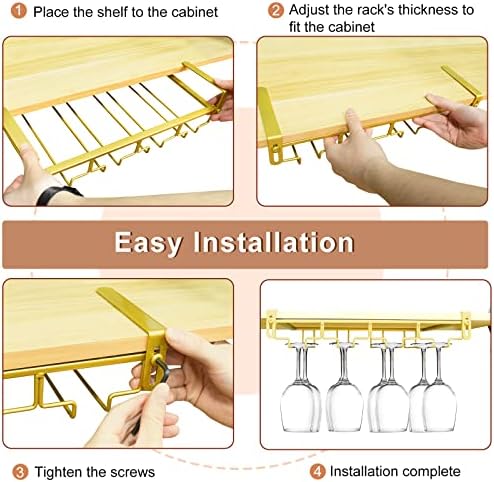 AUHOKY Adjustable Wine Glass Holder Under Cabinet 4 Rows Gold
