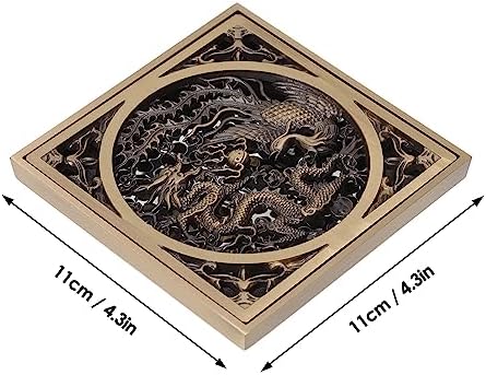 Stainless Steel Copper Square Floor Drain with Dragon Phoenix Design