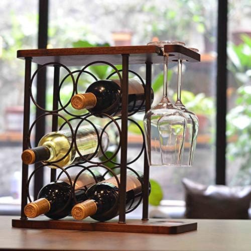 SASIDO Wooden Wine Rack with Tray and Glasses Holder