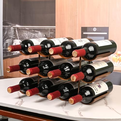 TRUDING 12-Bottle Wavy Walnut Wine Rack
