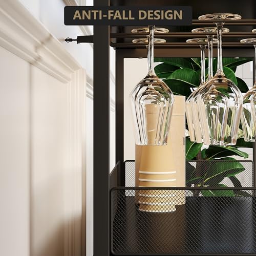 MilleLoom Wine Bar Cabinet with Glass Holder and Detachable Racks
