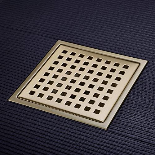 Brushed Gold 6 Inch Square Shower Drain with Adjustable Base Flange 1