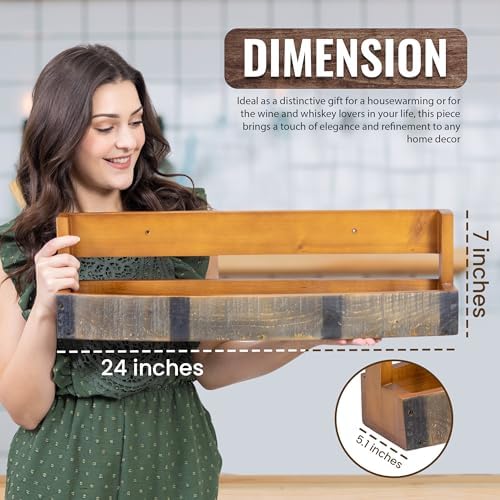 RELODECOR Whiskey Wine Barrel Shelf - Rustic Wall-Mounted Liquor Rack