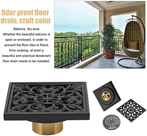 Square Shower Floor Drain with Removable Cover Matte Black 4 Inch