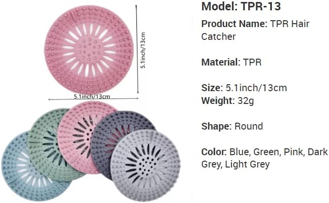 Drain Hair Catcher Set 5 Pieces in Green Blue Pink Grey Light Grey
