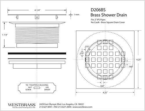 Westbrass 2 Brass Drain with Square Cover and Oil Rubbed Bronze