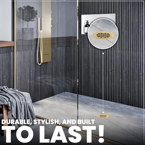 425 Brushed Light Gold Shower Drain Cover - Solid Brass Easy Install