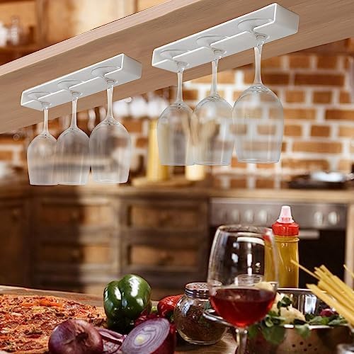 AQJUNONG 2 Pack Wine Glass Holder No Drilling Under Cabinet Rack