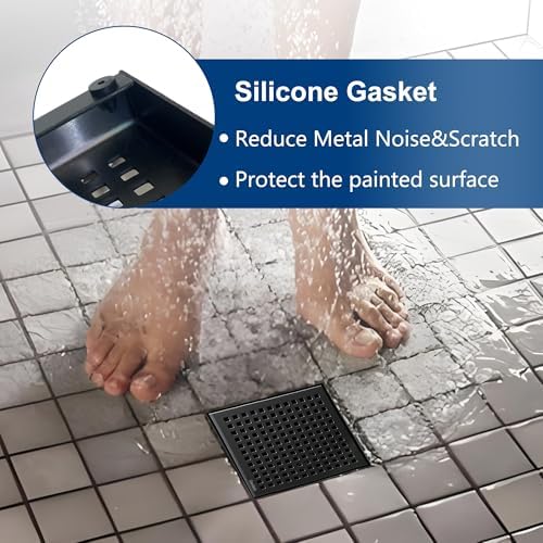 Neodrain 6 Inch Square Shower Drain with Matte Black Grate