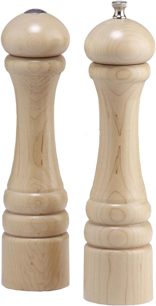 Chef Specialties 10-Inch Pepper Mill and Salt Shaker Set - Natural - USA Made