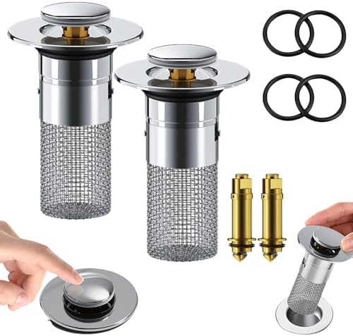 Adealed 2PCS Stainless Steel Sink Stopper with Hair Catcher