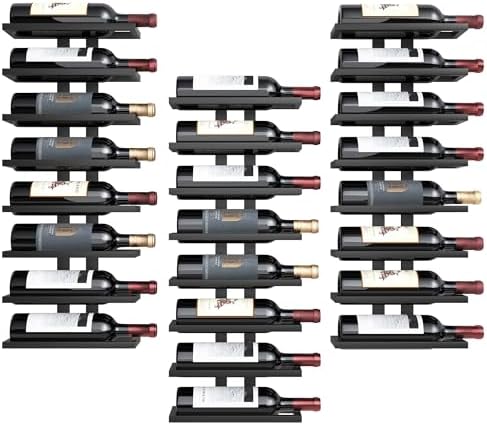 Hoctieon 3-Set 8 Tier Wall Mounted Wine Rack Black