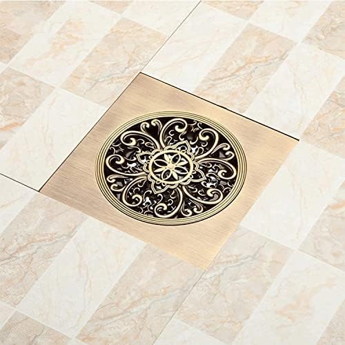 Antique Brass 6 Inch Floor Drain with Quadrato Pattern