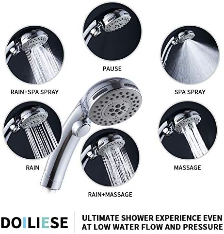 DOILIESE High Pressure 6-Setting Handheld Shower Head with Pause Spa Mode