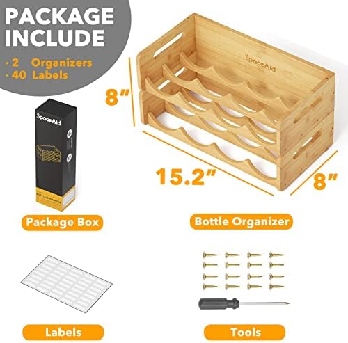SpaceAid Bamboo Water Bottle Organizer 2 Pack 4-Slot