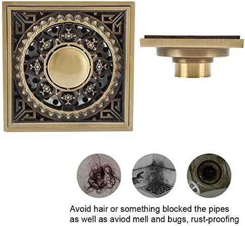 Yosoo Antique Brass Shower Floor Drain with Flower Carving