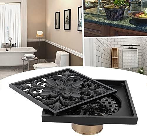 Hapivida Antique Black Square Floor Drain with Strainer