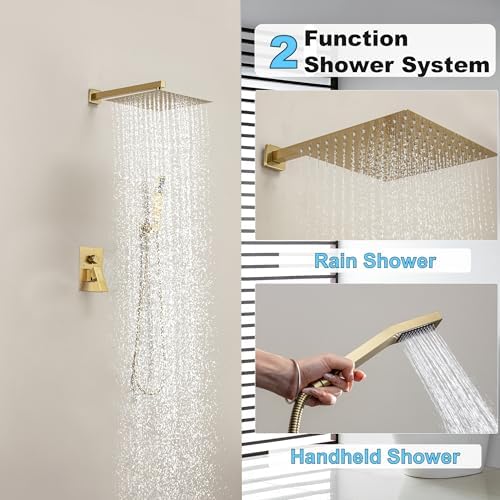 10 Inch Brushed Gold Rain Shower Set with High Pressure Handheld