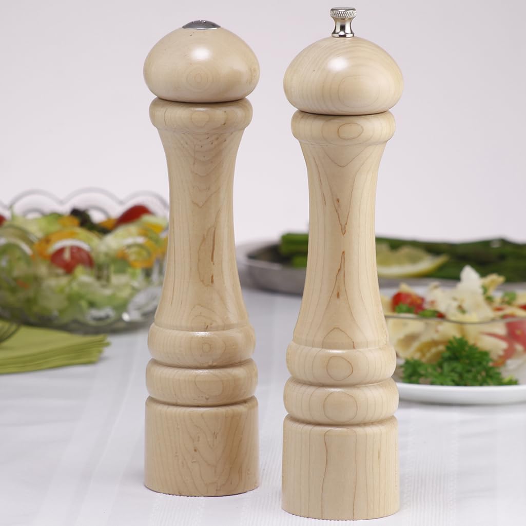 Chef Specialties 10-Inch Pepper Mill and Salt Shaker Set - Natural - USA Made