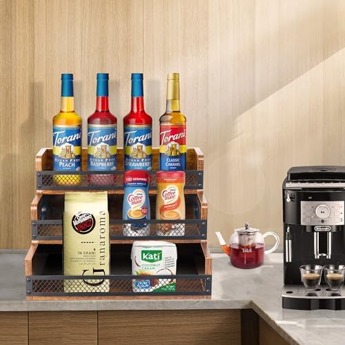 Alyoen 3 Tier Liquor Display Shelf with Fences Handles 1