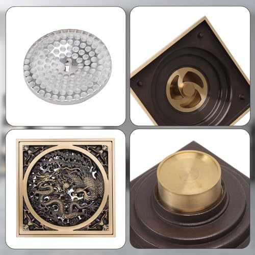 Stainless Steel Copper Square Floor Drain with Dragon Phoenix Design