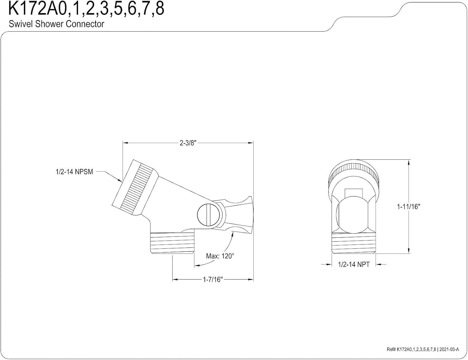 Kingston Brass K172A1 Swivel Shower Connector 1