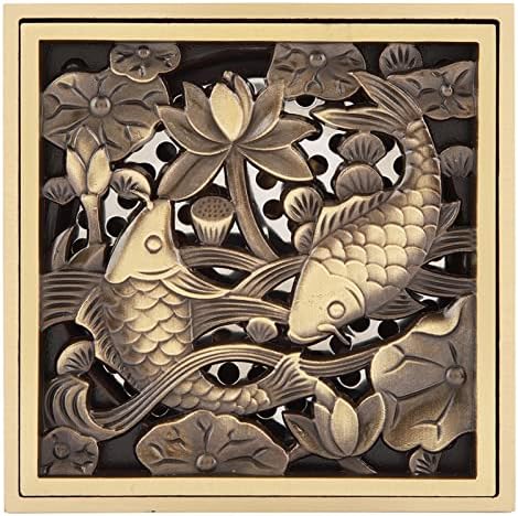 Fafeicy Antique Brass Drain with Removable Cover Grid 43x43x28in Tile Insert