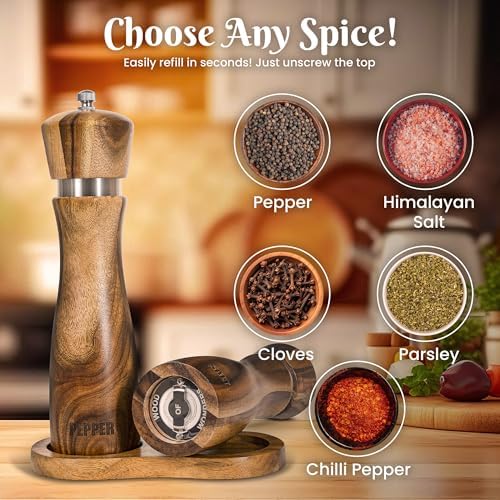 Wooden Salt Pepper Grinder Set 8 Inches