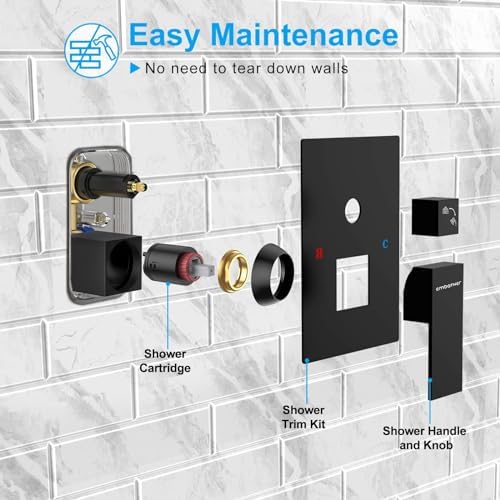 EMBATHER Black Rain Shower Combo Set - 10 Inch Overhead Handheld