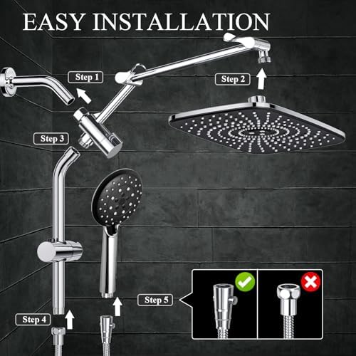 Veken 118 Inch Shower Head with 6 Modes and Adjustable Slide Bar