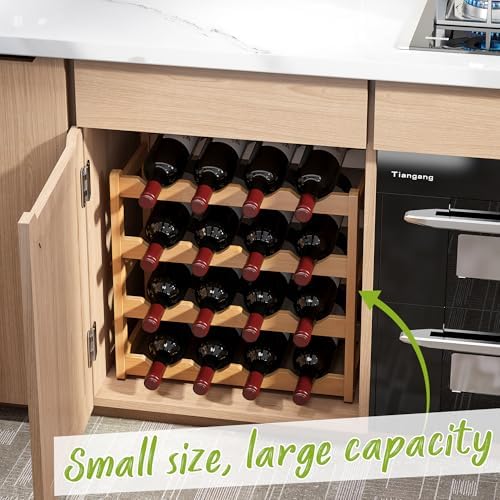 BMOSU Bamboo Wine Rack 4 Tiers 16 Bottle Storage