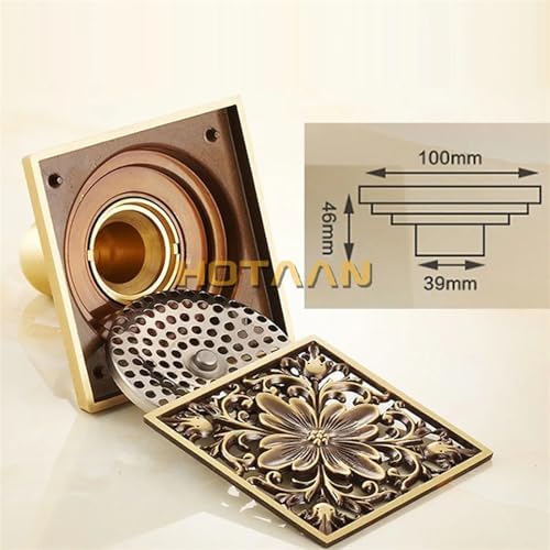 Antique Brass Carved Floor Drain 100mmx100mm YT-2111 1Pcs
