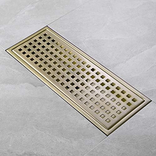 Brushed Gold Linear Drain with Removable Cover Grid 12in x 43in
