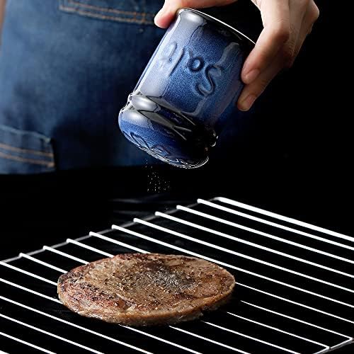 Nihow Ceramic Salt Pepper Shaker Set - 26 Inch Black Blue Set of 2