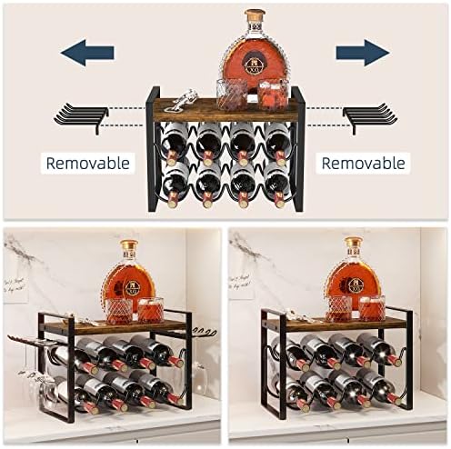 JAFUSI Wine Rack 8 Bottles Storage Shelf Stand with Glasses Hooks